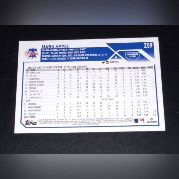 Mark Appel Rookie Card Topps Series One 2023 #259 - Picture 2 of 2